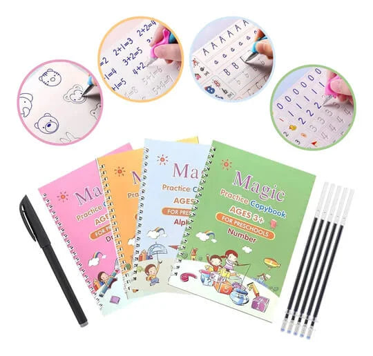 PAGA AL RECIBIR: MAGIC KIDS BOOKS - KIT DE 4 CUADERNILLOS DE CALIGRAFIA PARA NIÑOS