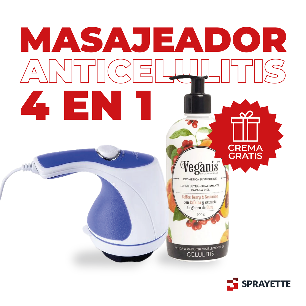 Masajeador Anticelulitis 4 en 1 + Crema Anticelulitis de Regalo